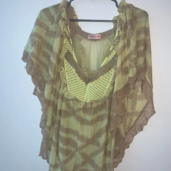 Anthropologie Cecilia Prado Boho Crocheted Drape Poncho  Beige snd Yellow SZ S - Picture 2 of 9